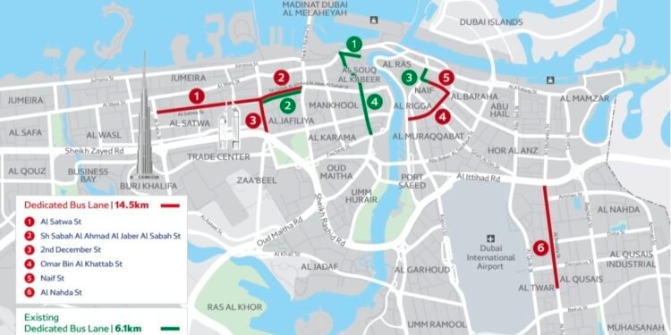 Dubai RTA Speeds Up Commutes: 30% of 14.5km Dedicated Bus and Taxi Lane Project Completed