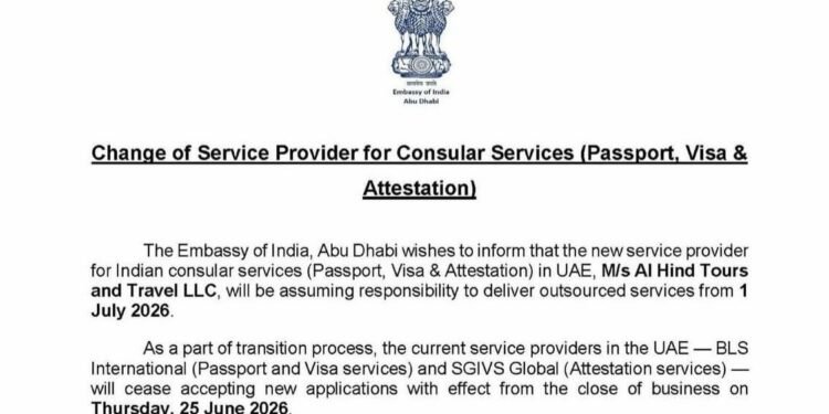 Indian Consular Service Centres in UAE to Transition to New Provider from July 1