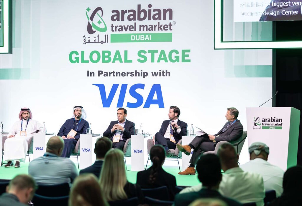 The exterior of Dubai World Trade Centre during a major international trade exhibition.