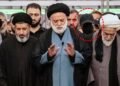 Labeled Iranian officials and mourners at the state funeral ceremonies of Ayatollah Ali Khamenei in Mashhad