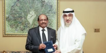 LuLu Group Chairman M.A. Yusuff Ali receiving Kuwait's first Golden Residency visa from First Deputy Prime Minister Sheikh Fahad Yousef Saud Al-Sabah at Bayan Palace.
