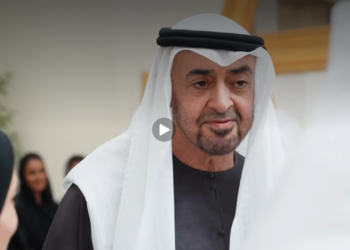 UAE President H.H. Sheikh Mohamed bin Zayed Al Nahyan greeting members of the 54th Eid Al Etihad organizing team.