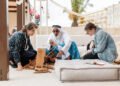 Traditional Emirati performers and artisans showcasing crafts at Manezhnaya Square in Moscow