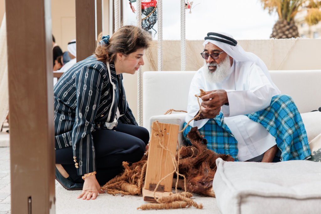 Traditional Emirati performers and artisans showcasing crafts at Manezhnaya Square in Moscow