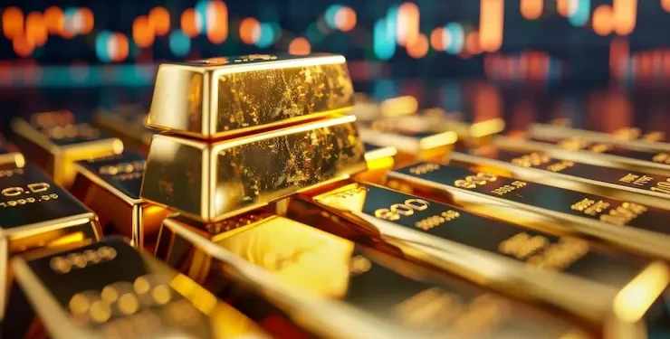 Gold bars and jewelry display board showing updated retail prices in a Dubai gold shop.