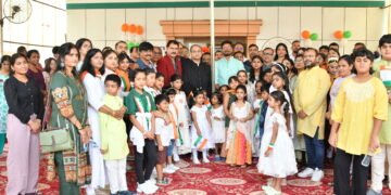 Flag hoisting ceremony during India's Independence Day celebration in Ras Al Khaimah