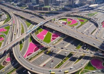 LiDAR-equipped vehicle surveying Dubai road network infrastructure at night