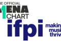 Graphic displaying the Official MENA Chart logo alongside digital music waves representing artificial intelligence integration.