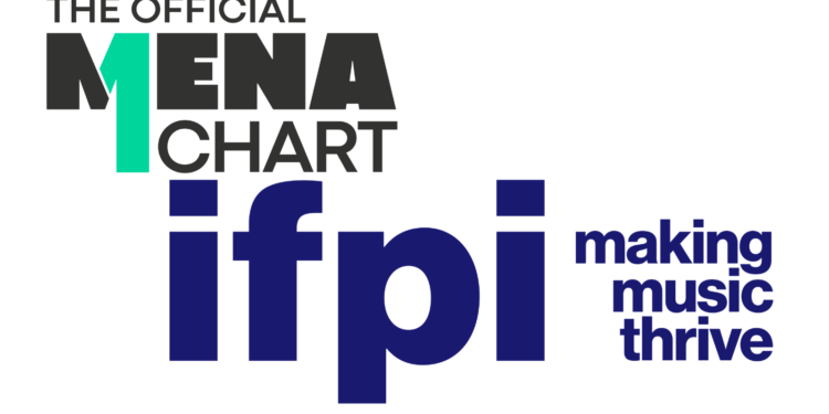 Graphic displaying the Official MENA Chart logo alongside digital music waves representing artificial intelligence integration.