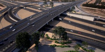 Aerial view of the newly opened four-lane RTA bridge at Al Qudra Road intersection in Dubai.