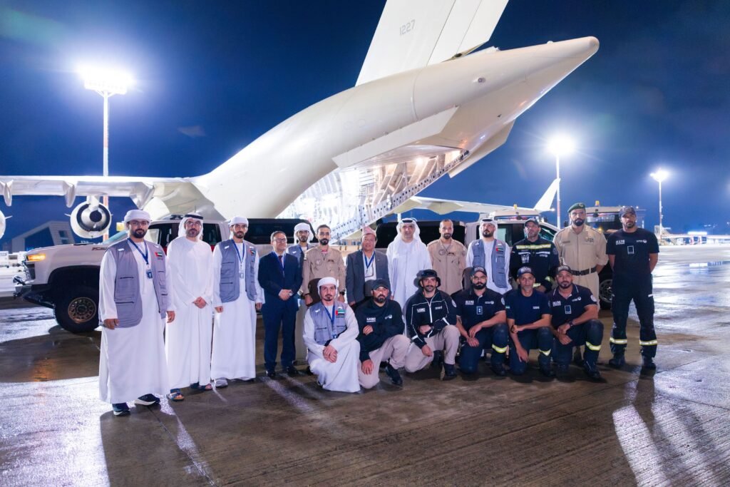 The UAE has landed a third relief aircraft in Kathmandu, delivering Dubai Police search teams and supplies to bring total aid to 148 tonnes after Nepal floods.