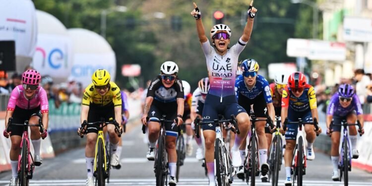 UAE Team L'IMAD rider Eleonora Gasparrini secured her first victory of the 2026 season with an emphatic sprint win at the Tre Valli Varesine Women's Race.