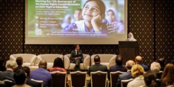 UAE Education Minister Sarah Al Amiri addresses the UN in Geneva, demanding 12 years of quality education for all girls while highlighting the UAE's 2028–2030 UNHRC bid.